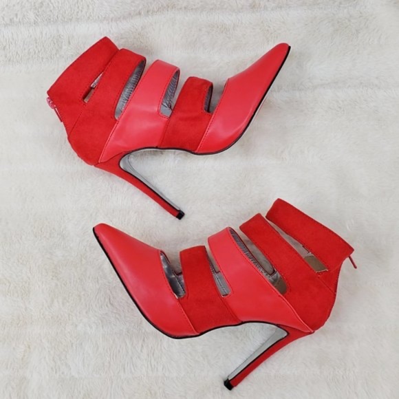 Luchiny Red Sexy Cut Out 4 1/4" Stiletto Heel Ankle Boots - Picture 6 of 6